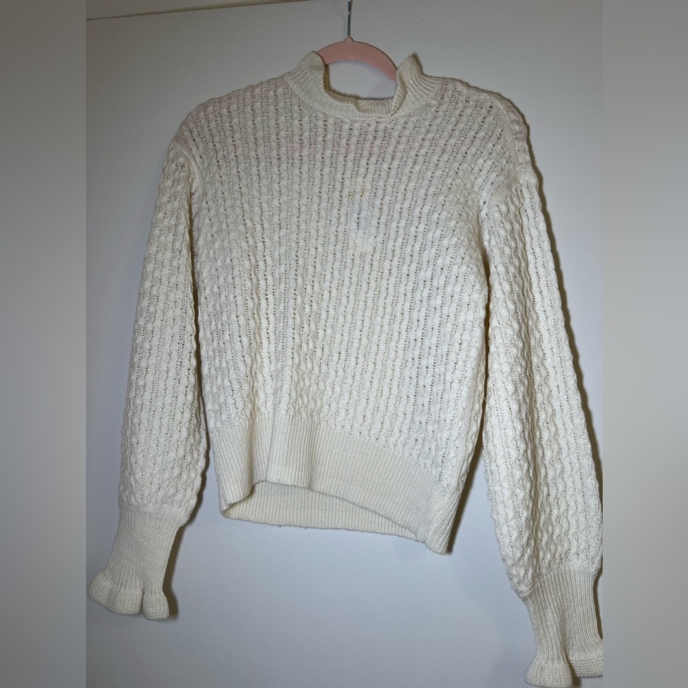 Cream Sweater with Ruffle details on collar & sleeves